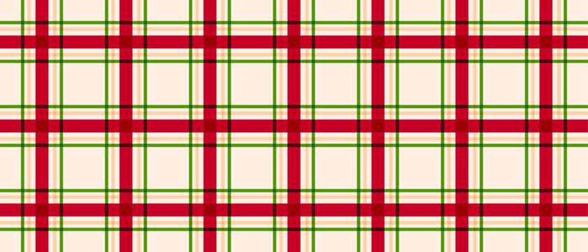 Christmas Plaid Seamless Pattern Vector, Red Green Tartan Fabric Background for Holiday Gift Wrap