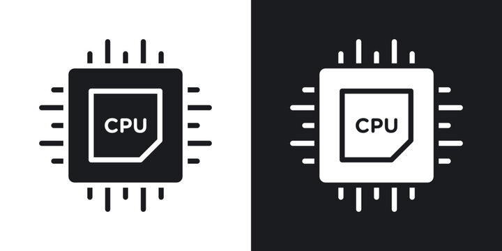 CPU icon flat outline in black