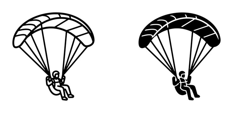 Paragliding and skydiving icons with person in harness for adventure and sport