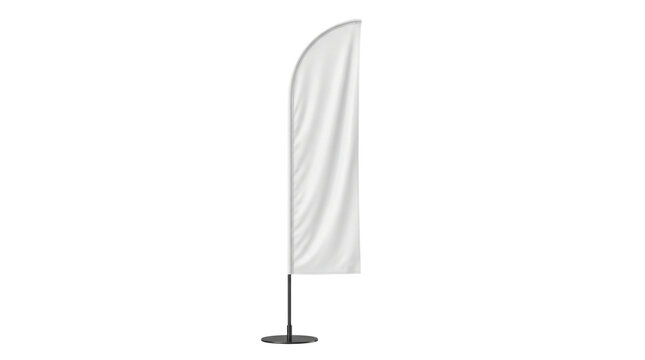 Blank white feather flag banner on stand, advertising mockup template, PNG, isolated on transparent background