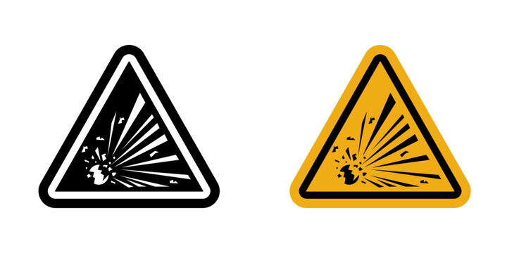 Explosive materials hazard sign flat outline in black