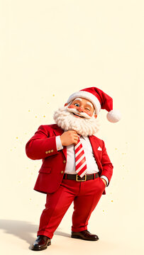 Pere noel elegant en costume rouge avec cravate rayee pour