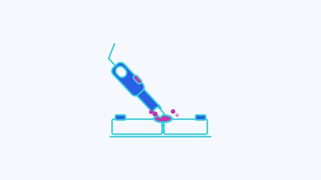 Animated flat welding torch icon in a minimal vector style, joining seam in a smooth 4K seamless loop. The symbol sits isolated in the centre of a bright light background in teal and turquoise, leavin