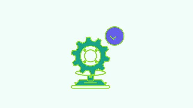 Seamless 4K looping animation of a flat quality check icon approving part, centred on a clean light background with plenty of copy space. Bold outlined vector shapes in fresh green and smooth repeatin