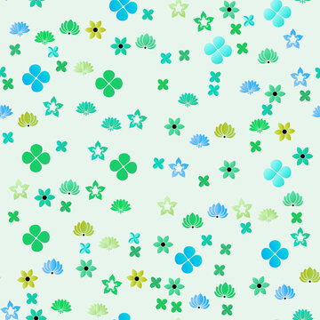 Seamless pattern of stylized flowers and clovers