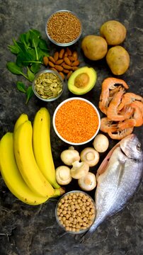 Foods that contain copper. Selective focus.