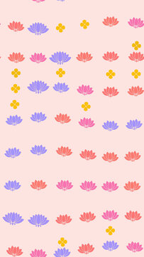 Seamless pattern of stylized lotus flowers and four-petal shapes