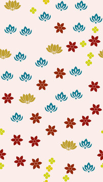 Stylized floral pattern with lotus and simple flowers