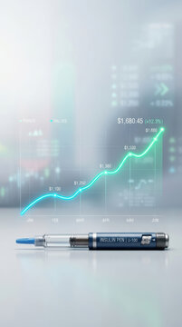 Insulin pen diabetes care healthcare innovation and medical spending rise as glowing chart shows increasing treatment costs beside reusable