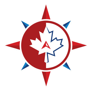 Maple leaf with compass logo symbol, logo  illustration design vector.