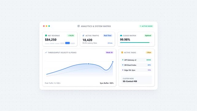 Financial data dashboard elements showing business growth and charts
