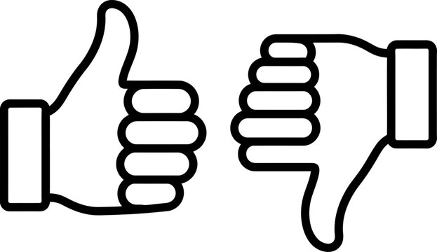 Upvote and downvote thumbs icon set in black and white vector style isolated on white background, Vector, illustration