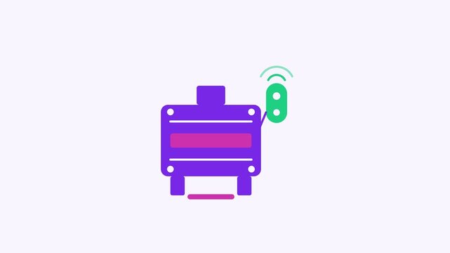 Animated flat flight recorder icon in a minimal vector style, pinging signal in a smooth 4K seamless loop. The symbol sits isolated in the centre of a bright light background in purple and violet, lea