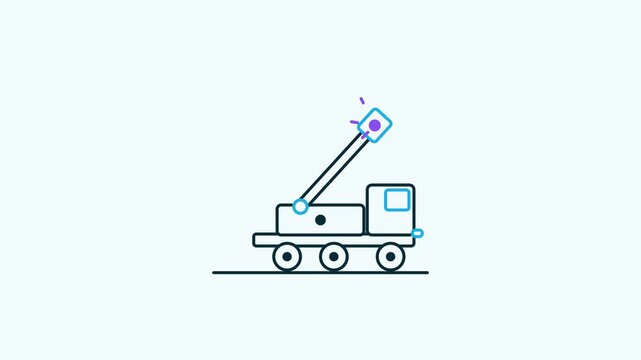 Seamless 4K looping animation of a flat de icing truck icon spraying, centred on a clean light background with plenty of copy space. Bold outlined vector shapes in teal and turquoise and smooth repeat