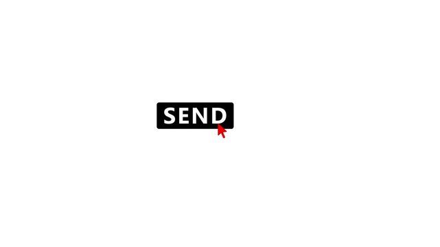 Send button animation with cursor clicking on a black rectangular interface element on white background