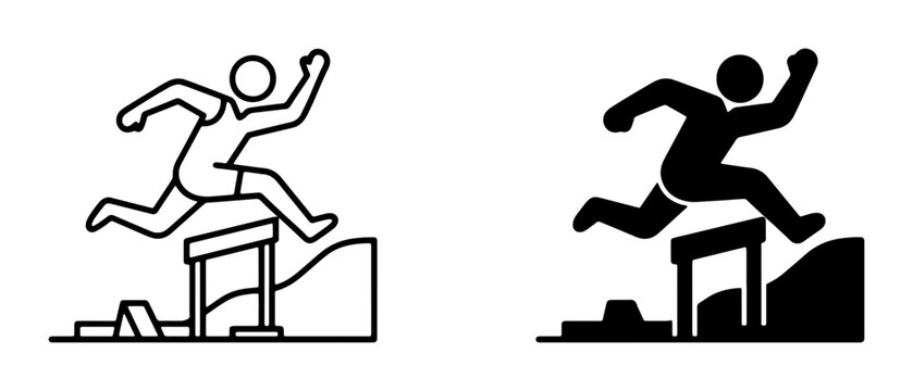 Hurdle race runner silhouette and icon for sports, athletics and competition