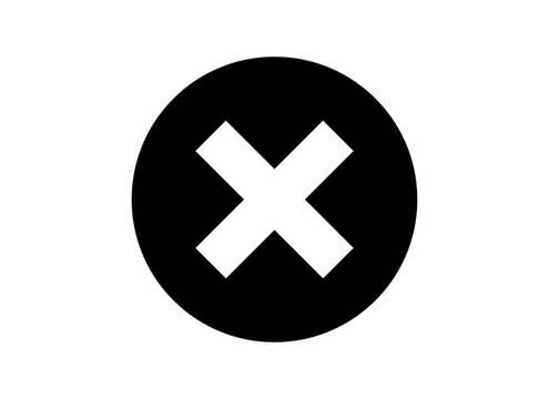 White cross mark in black circle button cancel icon isolated on transparent background