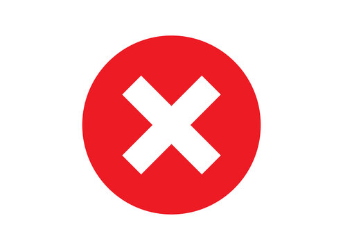 White cross mark in red circle button cancel icon isolated on transparent background
