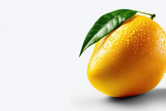 Mango With Green Leaf on White Background