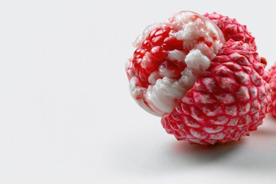 Partially Peeled Lychee on White Background