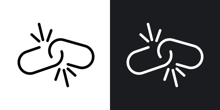 Broken link icon flat outline in black