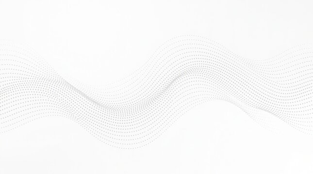 Abstract wave made of small gray dots flowing across the frame on a clean white background