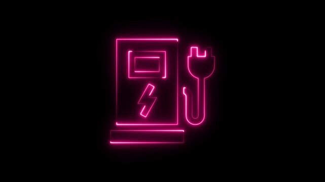 Neon pink electric vehicle charging station sign with a plug icon