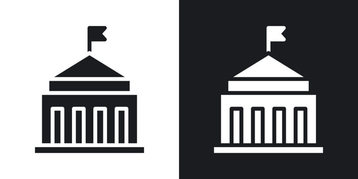 City hall building icon flat outline in black