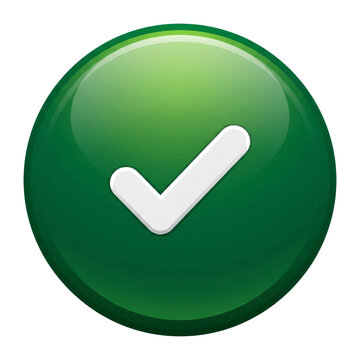 Green checkmark icon inside a round button isolated on transparent background