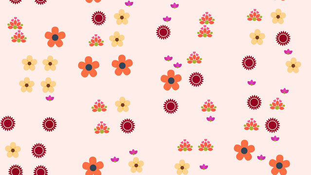 Stylized flowers pattern on light pink background