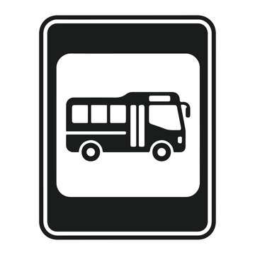Black and white bus stop sign icon for public transport road symbol