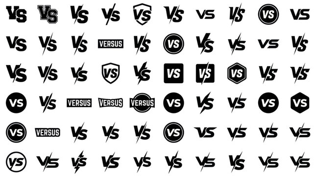 Collection of versus VS screen battle logos for competition rivalry match or game conflict icons concept isolated on white background graphic elements