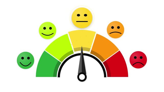 Feedback scale gauge with smiley face icons representing level of customer satisfaction from bad to excellent vector illustration