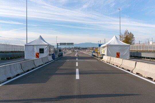 Checkpoints set up on a highway for traffic control and monitoring