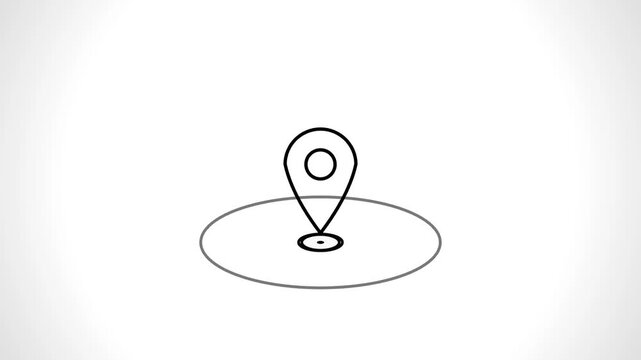 Clean outline vector animation of a map pin marker with radar wave rings expanding on a white background. Ideal for modern UI designs, mobile app overlays, and GPS tracking.