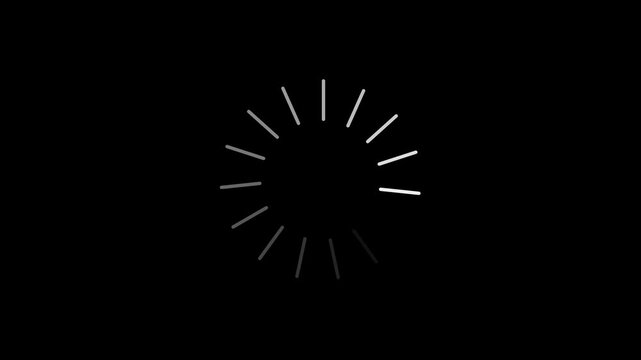 Minimalist loading spinner animation, rotating progress indicator on black background