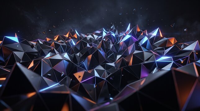 3d Abstract black background. Low poly triangle. 3d rendering illustration