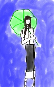 Walking through the rain with a touch of green. 💚☂️