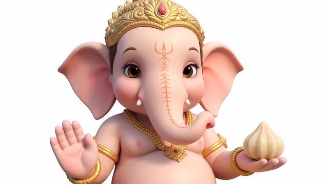 Cute 3D animated lord ganesha holding modak offering for ganesh chaturthi festival celebration hindu god