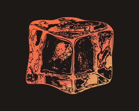 Rough Grunge Halftone Ice Block Melting into Bold Orange and Black Ink Splatter