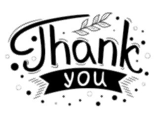 Handwritten thank you lettering design with halftone texture on isolated background transparent background © AbstractZone