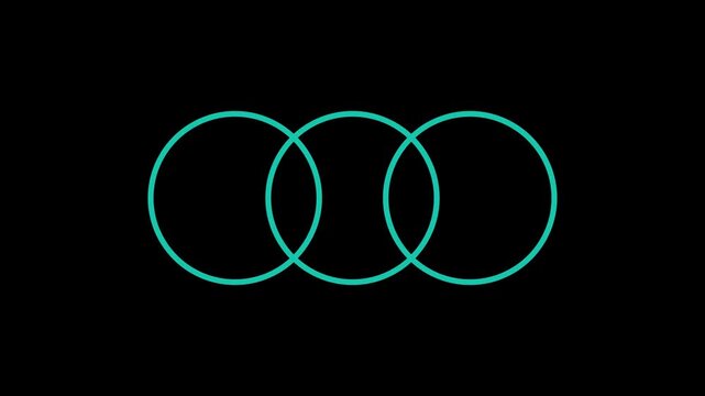 Animated interlocking three circles venn diagram on a black background