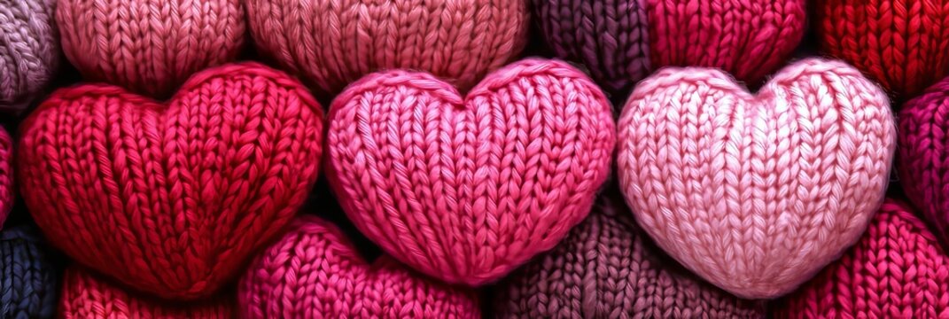 Collage of Miniature Handmade Woolen Soft Heart Shape Textures Perfect for St Valentines Day Decor