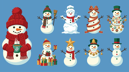 Festive snowman characters with blue background for winter holiday greetings and seasonal decor © STOCK_wiN