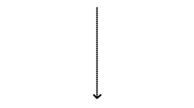 Minimalist vertical dotted line arrow animation pointing downward on white background