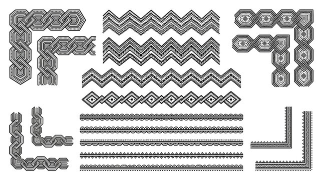 Vintage ethnic frame elements set with decorative geometric borders