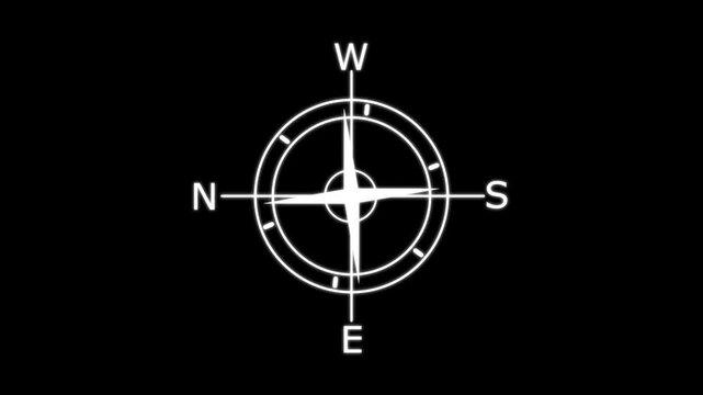 Animated compass rose icon with rotating needle on black background
