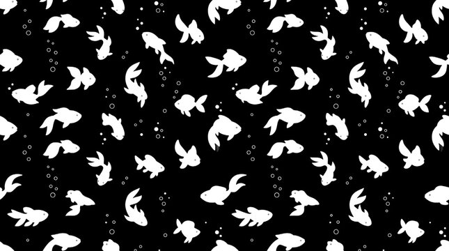 Black and white goldfish and bubbles seamless pattern photo for aquatic background