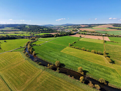 Fulda River Meandering Through Green Meadows, Hesse