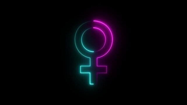 glowing Neon Abstract female symbol icon animation on black background isolated Motion graphics of concept video